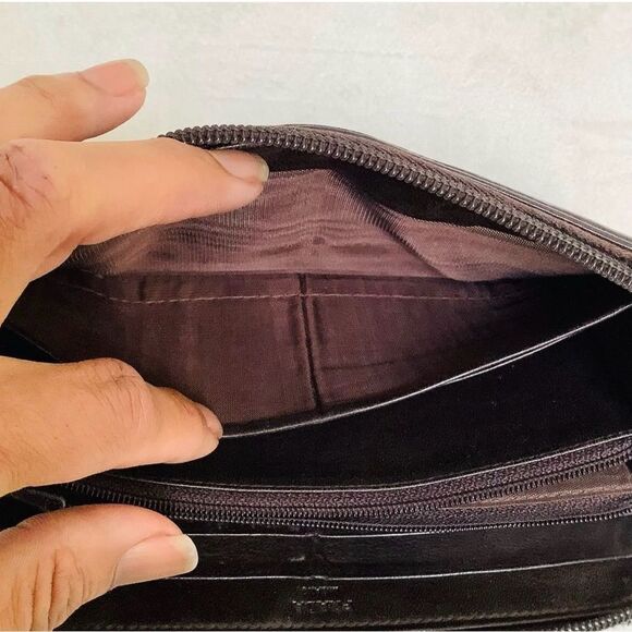 Prada Zip Around Brown Leather Wallet with delicate stud detail rare - Picture 3 of 7